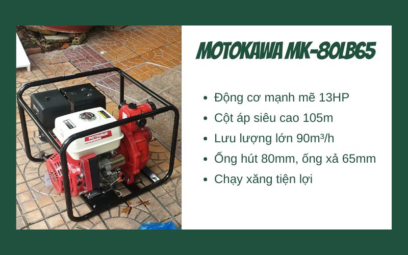 Máy bơm nước cứu hỏa chạy xăng có đề Motokawa MK-80LB65