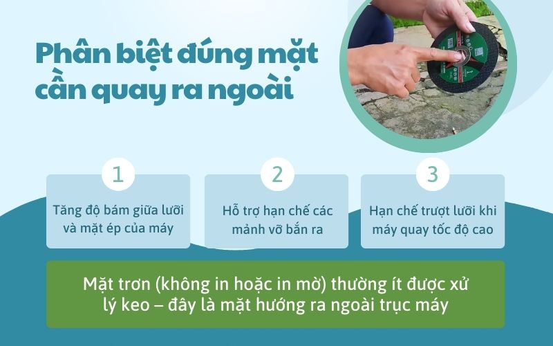 Quan sát hai mặt lưỡi – Phân biệt đúng mặt cần quay ra ngoài