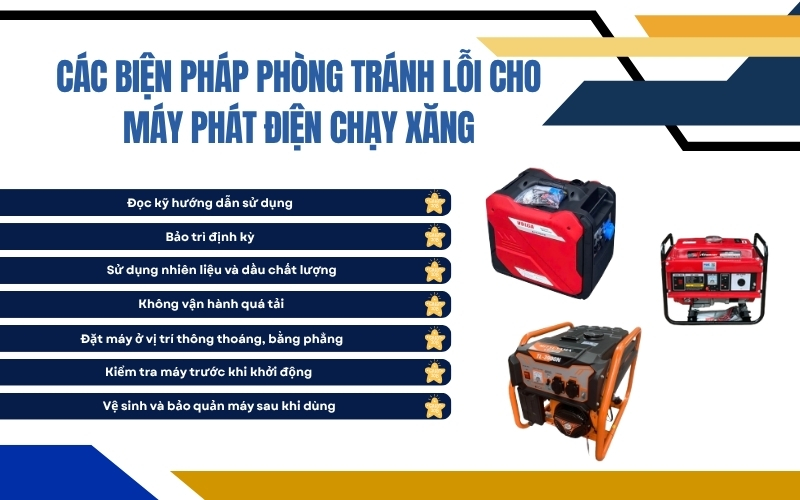 Các biện pháp phòng tránh lỗi cho máy phát điện chạy xăng