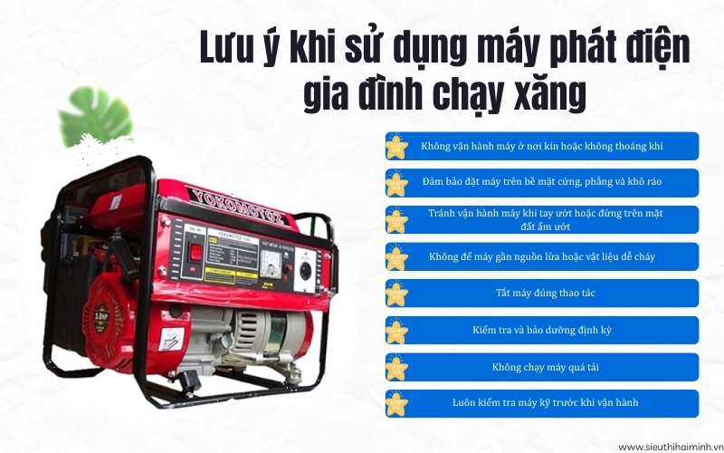 Lưu ý khi sử dụng máy phát điện gia đình chạy xăng