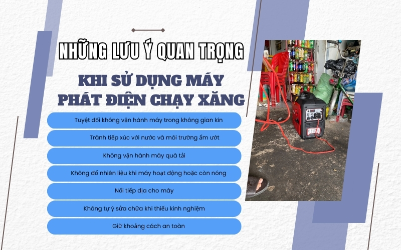 Những lưu ý quan trọng khi sử dụng máy phát điện chạy xăng