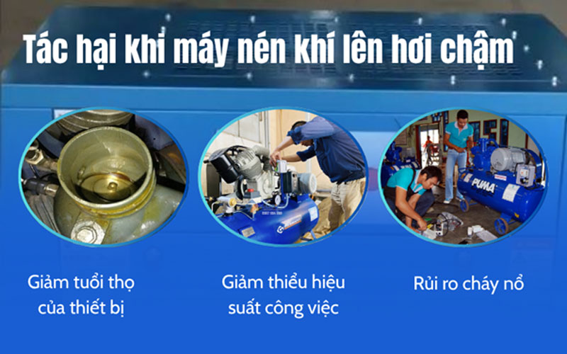 Máy nén khí lên hơi chậm là gì? tác hại của việc lên hơi chậm