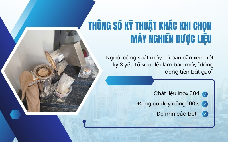 Thông số kỹ thuật khác khi chọn máy nghiền dược liệu