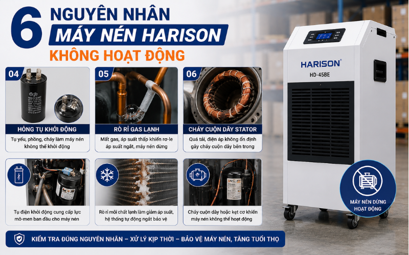 6 Nguyên nhân máy nén Harison không hoạt động