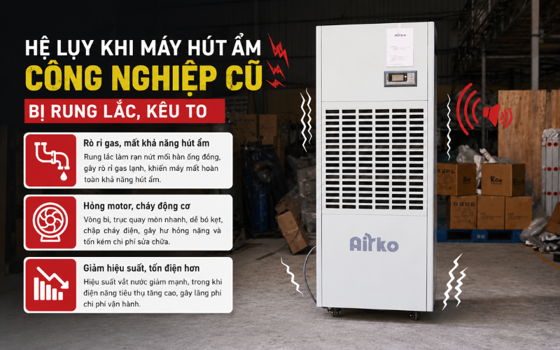 Hệ lụy khi máy hút ẩm công nghiệp cũ bị rung lắc, kêu to
