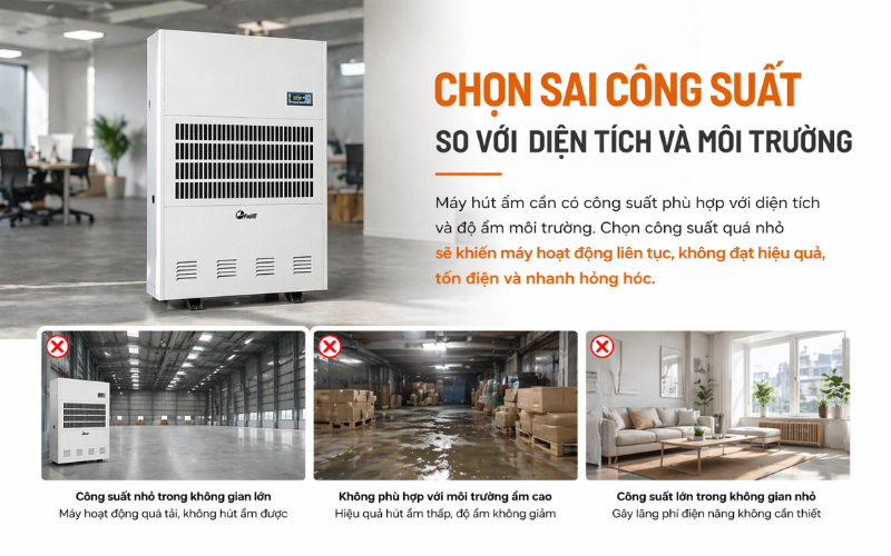 Chọn sai công suất so với diện tích và môi trường