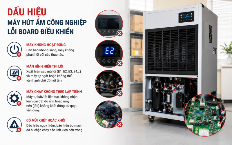 Dấu hiệu máy hút ẩm công nghiệp lỗi board điều khiển