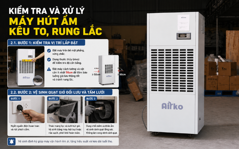 Kiểm tra và xử lý máy hút ẩm kêu to, rung lắc