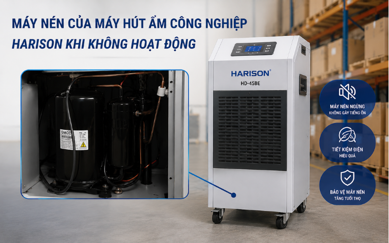 Máy nén của máy hút ẩm công nghiệp Harison khi không hoạt động