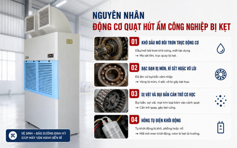 Nguyên nhân động cơ quạt hút ẩm công nghiệp bị kẹt