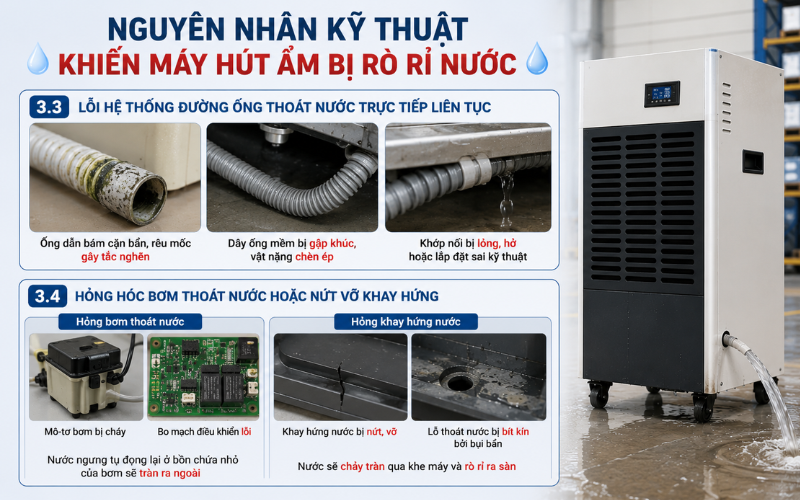 Nguyên nhân kỹ thuật khiến máy hút ẩm bị rò rỉ nước