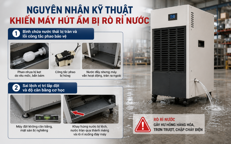 Nguyên nhân kỹ thuật khiến máy hút ẩm bị rò rỉ nước