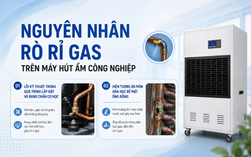 Nguyên nhân rò rỉ gas trên máy hút ẩm công nghiệp