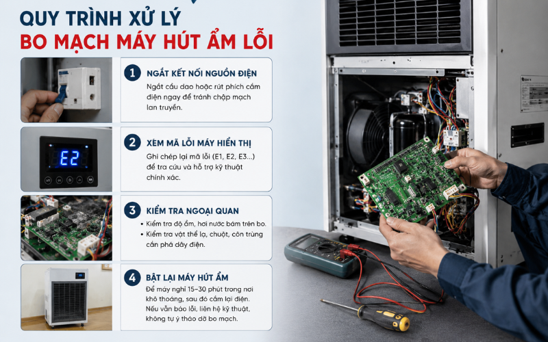 Quy trình xử lý bo mạch máy hút ẩm lỗi