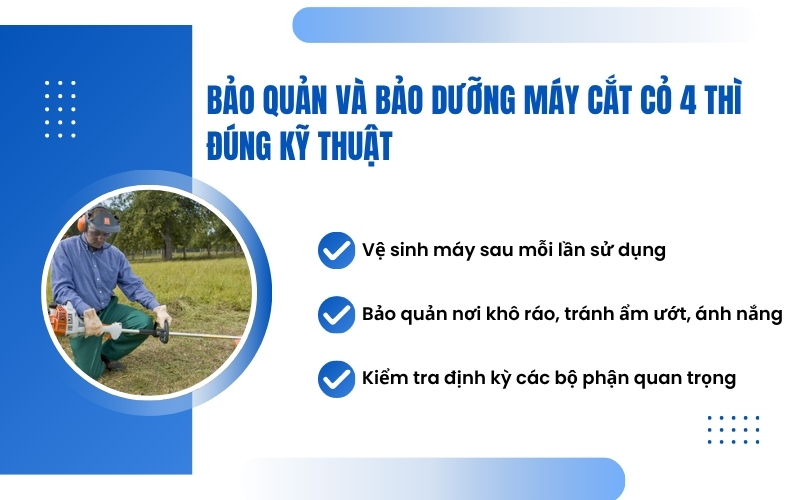 Bảo quản và bảo dưỡng máy cắt cỏ 4 thì đúng kỹ thuật