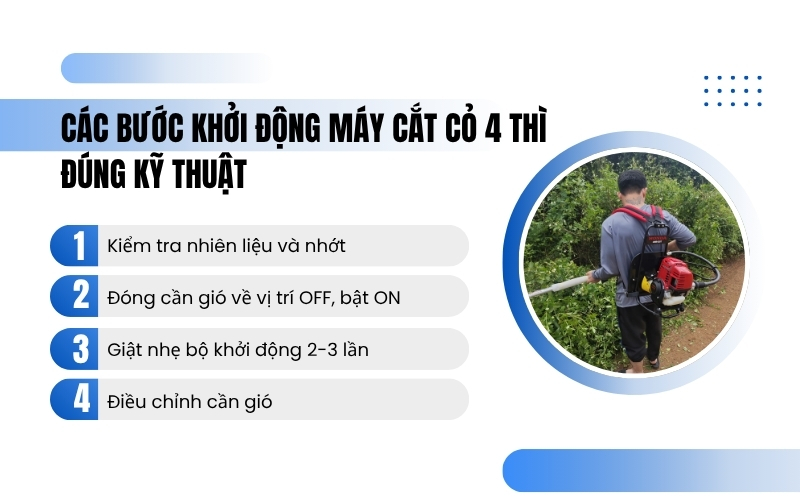 Các bước khởi động máy cắt cỏ 4 thì đúng kỹ thuật