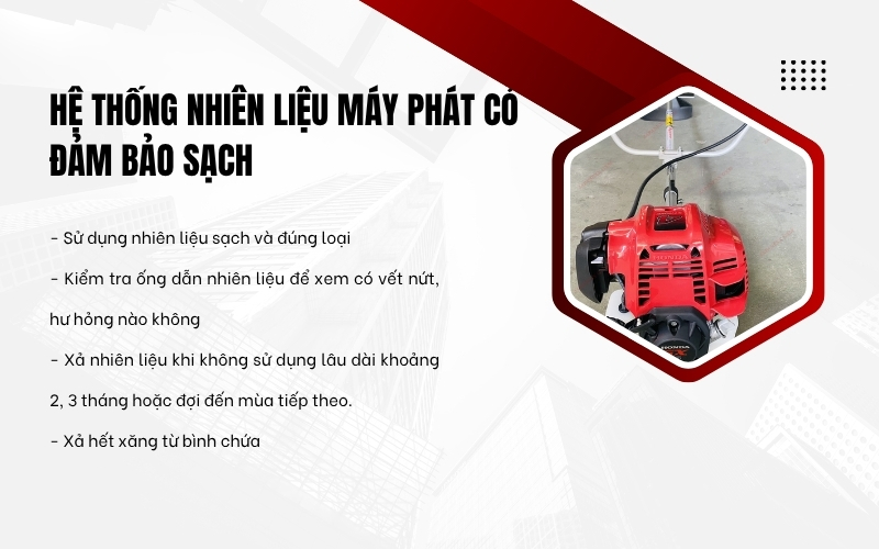 Hệ thống nhiên liệu máy phát cỏ đảm bảo sạch