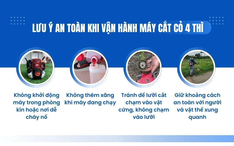 Lưu ý an toàn khi vận hành máy cắt cỏ 4 thì