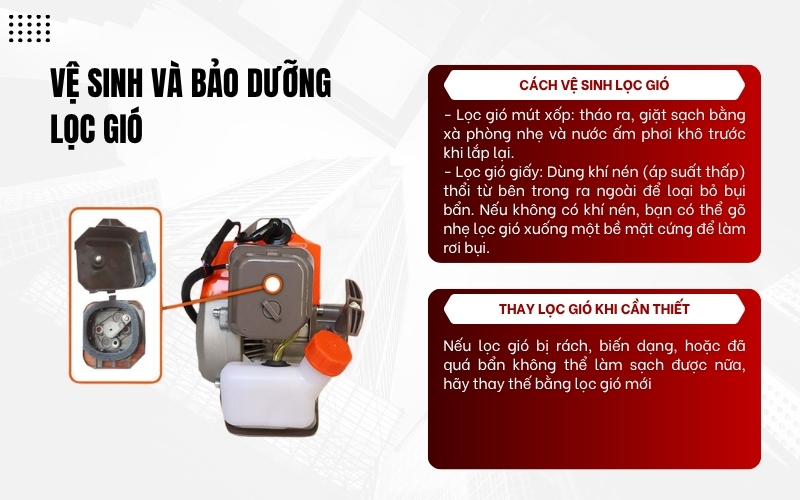 Vệ sinh và bảo dưỡng lọc gió: lá phổi của máy cắt