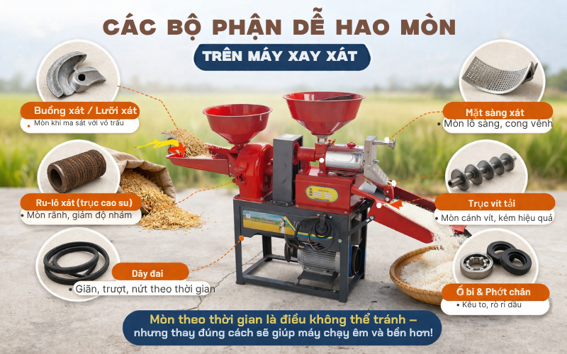 Các bộ phận dễ hao mòn trên máy xay xát