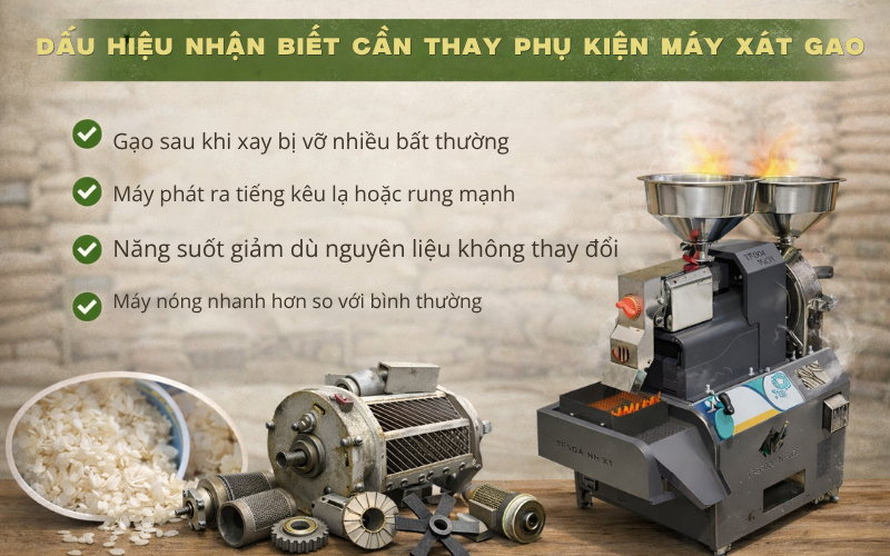Dấu hiệu nhận biết cần thay phụ kiện máy xát gạo