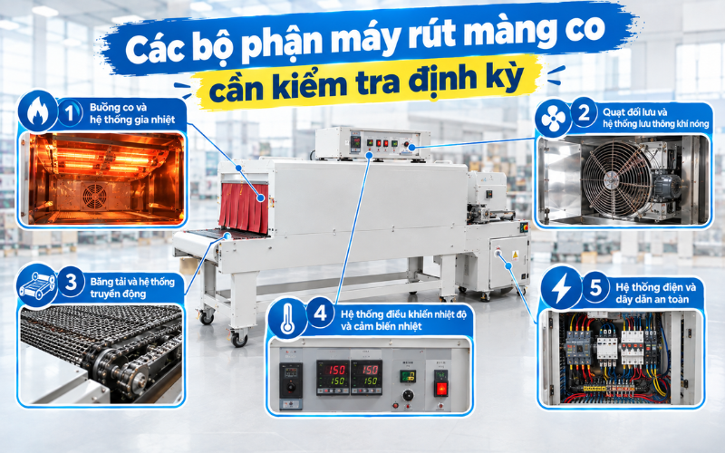 Các bộ phận máy rút màng co cần kiểm tra định kỳ