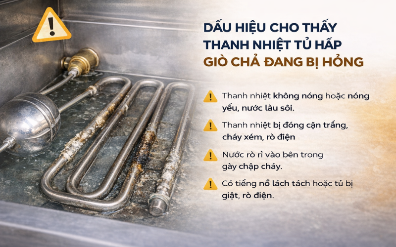 Dấu hiệu cho thấy thanh nhiệt tủ hấp giò chả đang bị hỏng