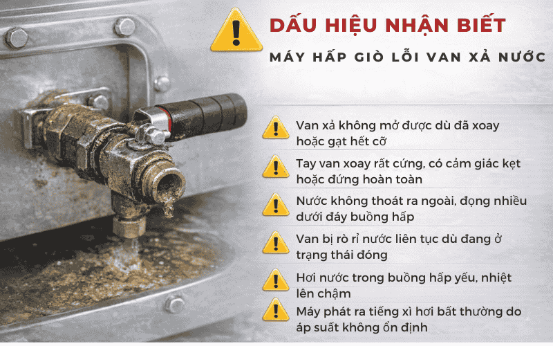 Dấu hiệu nhận biết máy hấp giò lỗi van xả nước