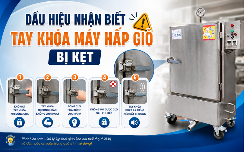 Dấu hiệu nhận biết tay khóa máy hấp giò bị kẹt