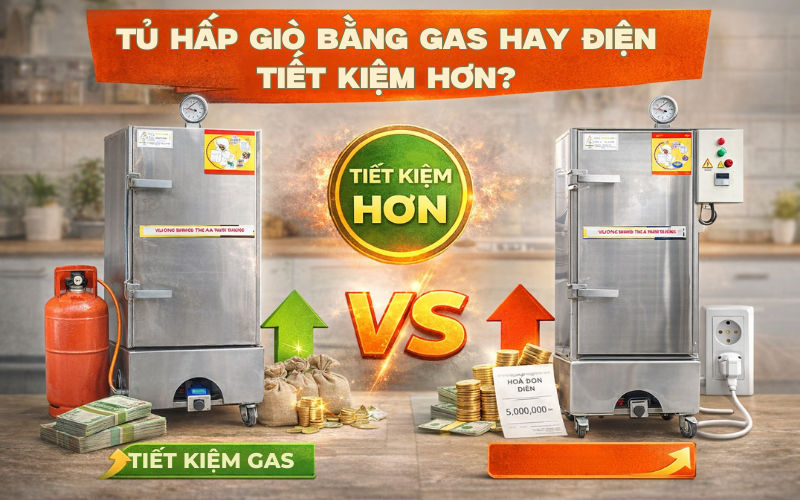 Tủ hấp giò bằng gas hay điện tiết kiệm hơn?