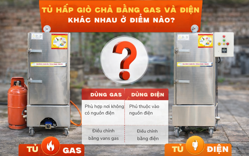 Tủ hấp giò chả bằng gas và điện khác nhau ở điểm nào?