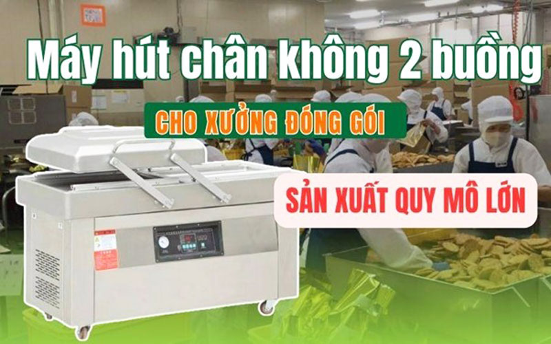 Máy hút chân không 2 buồng cho xưởng đóng gói sản xuất quy mô lớn
