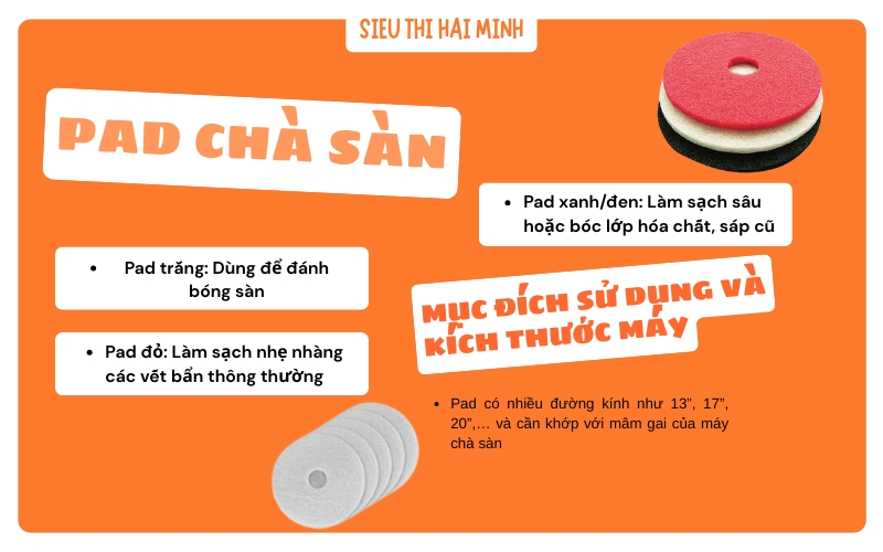 Chọn pad chà sàn theo mục đích sử dụng và kích thước máy