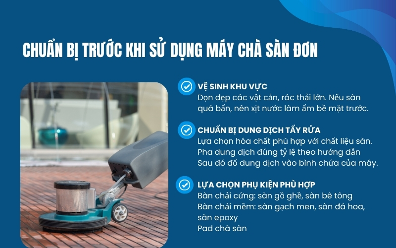Chuẩn bị trước khi sử dụng máy chà sàn đơn