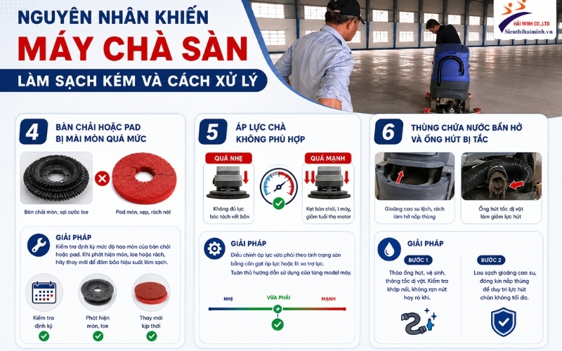 nguyên nhân khiến máy chà sàn làm sạch kém và cách xử lý