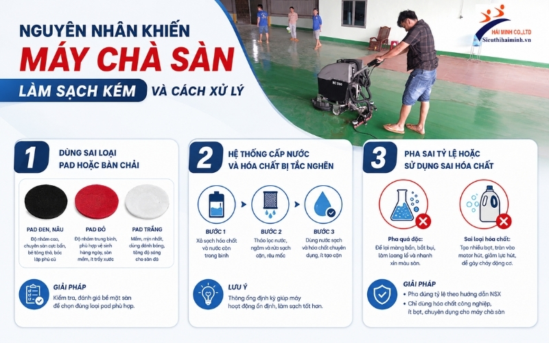 nguyên nhân khiến máy chà sàn làm sạch kém và cách xử lý