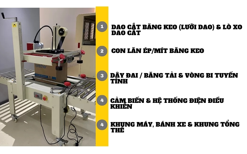 Những linh kiện máy dán băng keo thùng carton nào cần bảo dưỡng