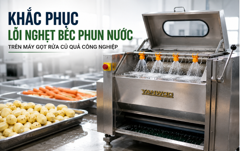 Khắc phục lỗi nghẹt béc phun nước trên máy gọt rửa củ quả công nghiệp