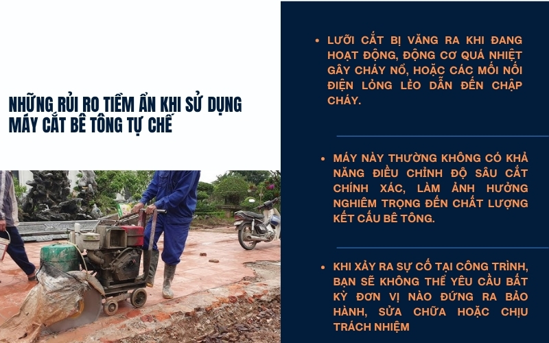 Những rủi ro tiềm ẩn khi sử dụng máy cắt bê tông tự chế